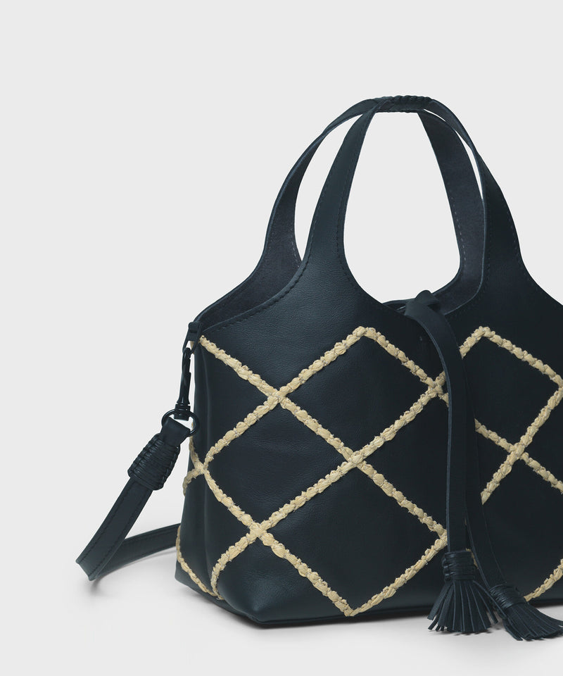 Mini City Black Leather with Raffia