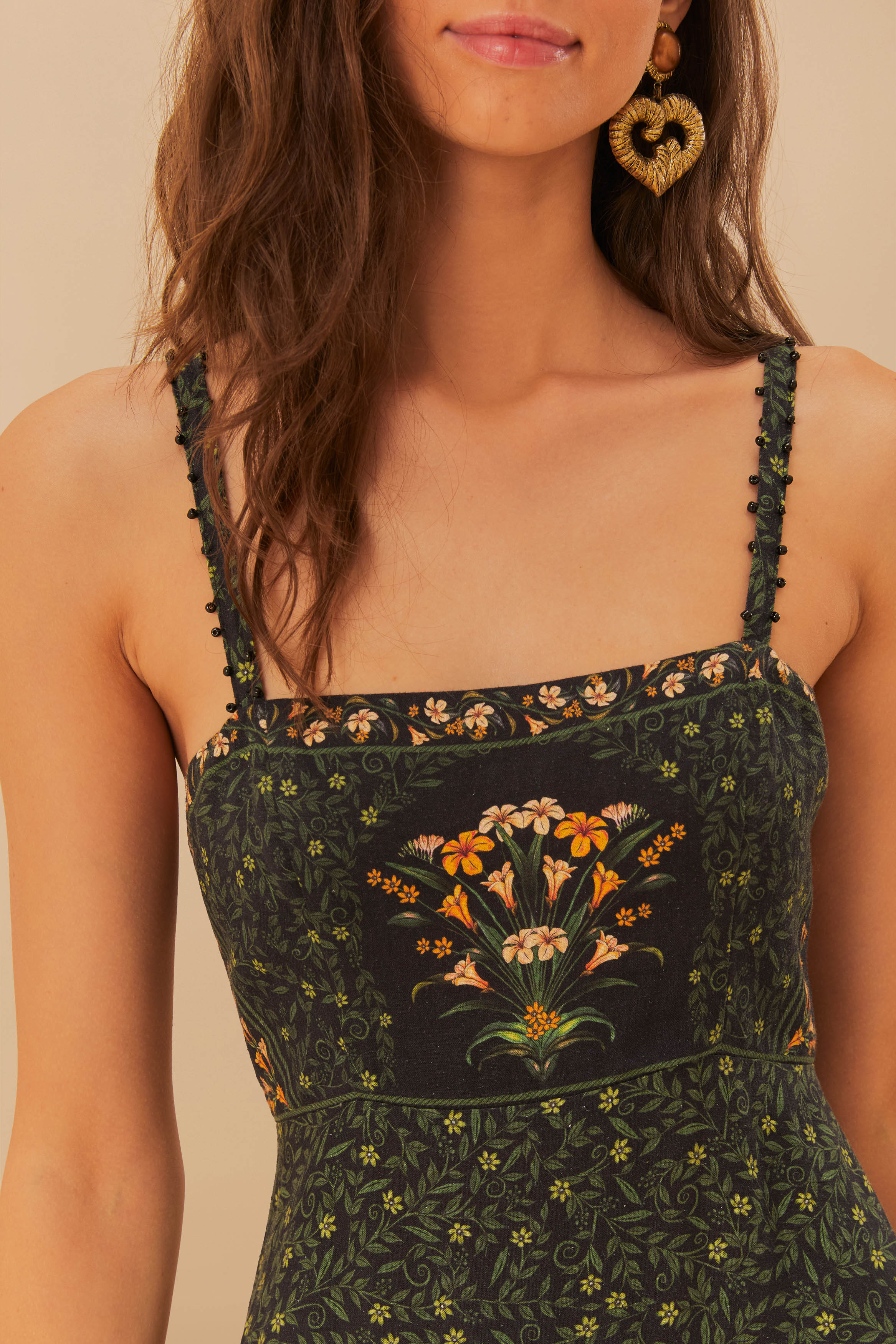 Flowers Arch Black Sleeveless Maxi Dress