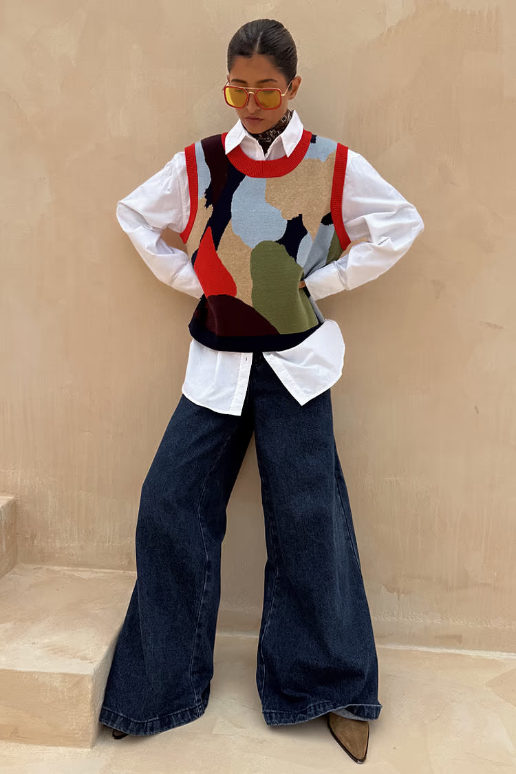 Navy Abstract Fringe Tank