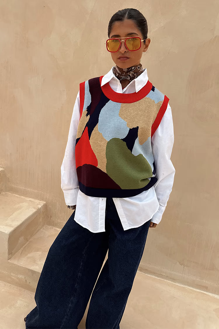 Navy Abstract Fringe Tank