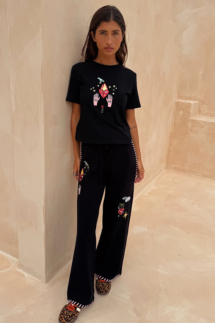 Black Night Garden Knit Jogger