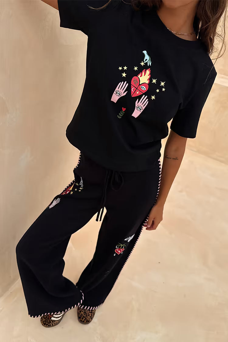 Black Night Garden Knit Jogger