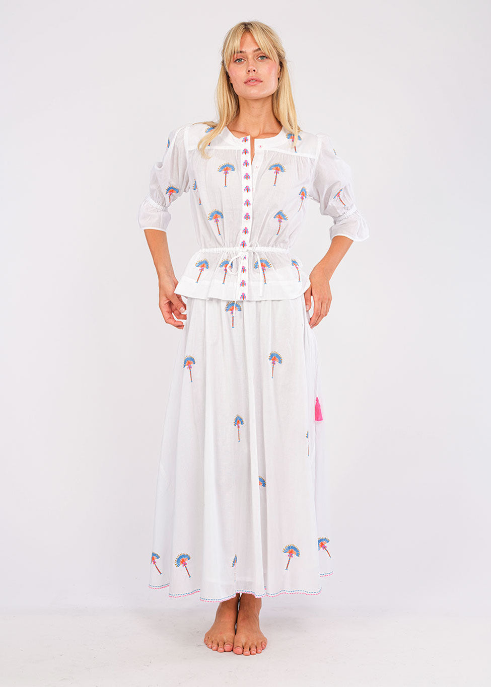 Yerba Buena White Fan Palm Embroidery Blouse