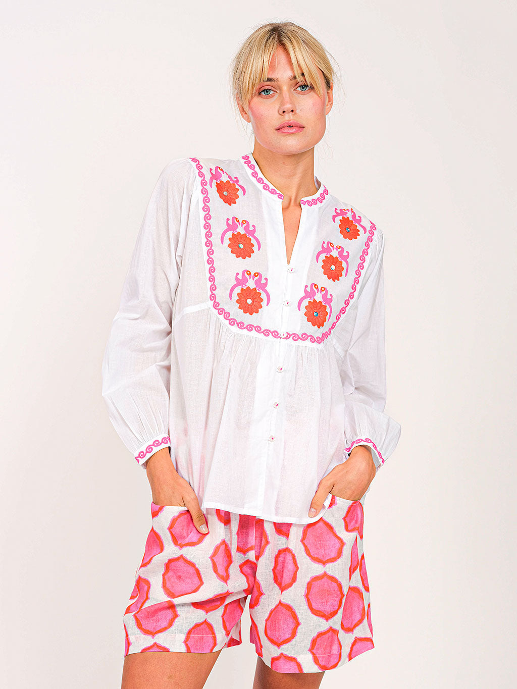 Catnep White/Orange Bird Blouse