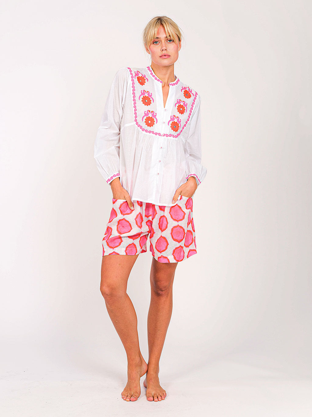 Catnep White/Orange Bird Blouse