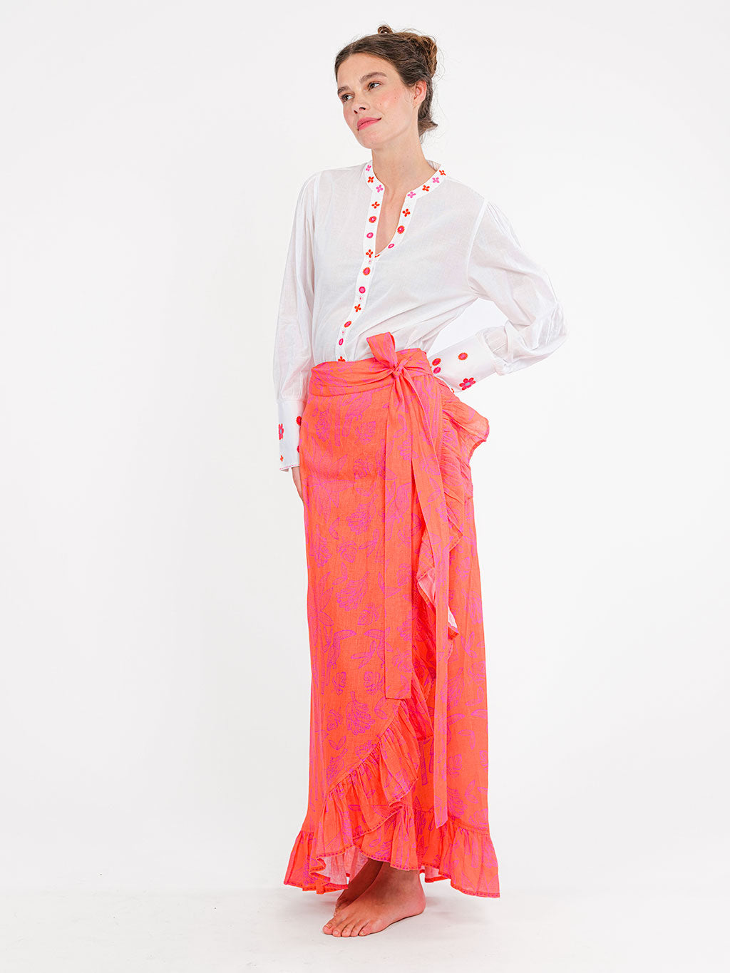 Soapwort White/Pink Flowers Blouse