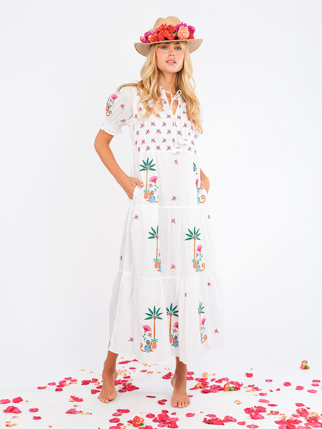 Flaming Katy White Monkey Embroidery Dress