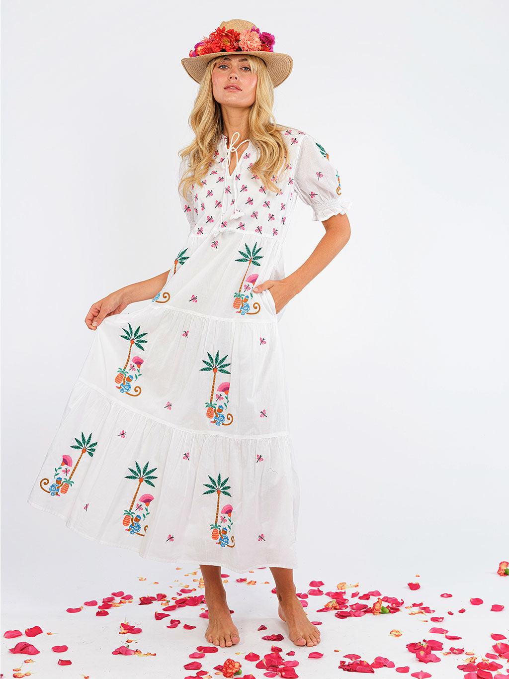 Flaming Katy White Monkey Embroidery Dress