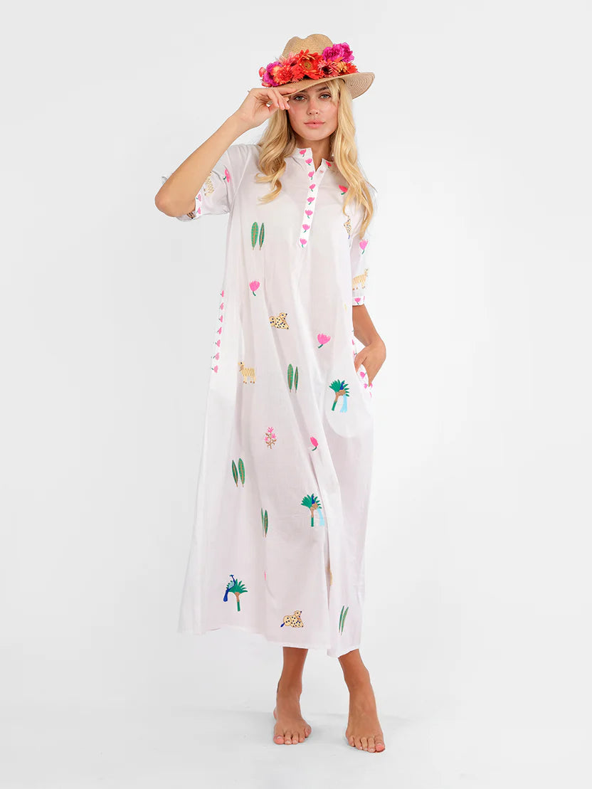 Cassia White/Jungle Embroidery Dress