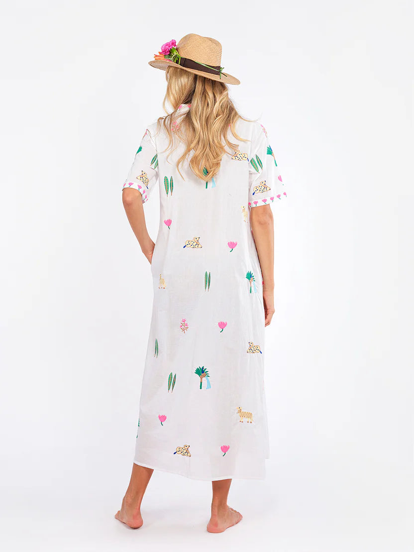Cassia White/Jungle Embroidery Dress