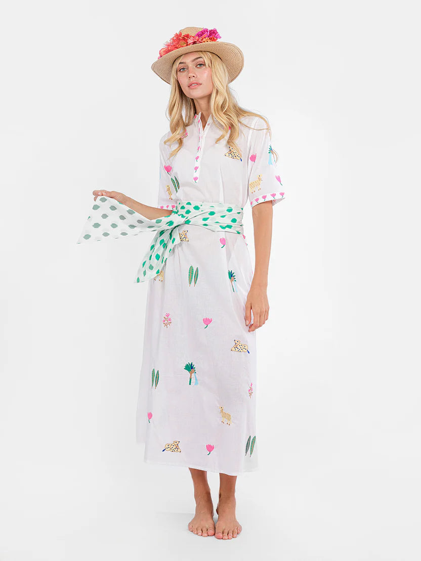 Cassia White/Jungle Embroidery Dress