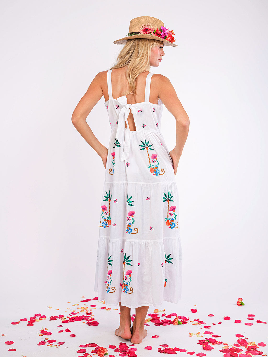 Cornflower White/Monkey Embroidery Dress