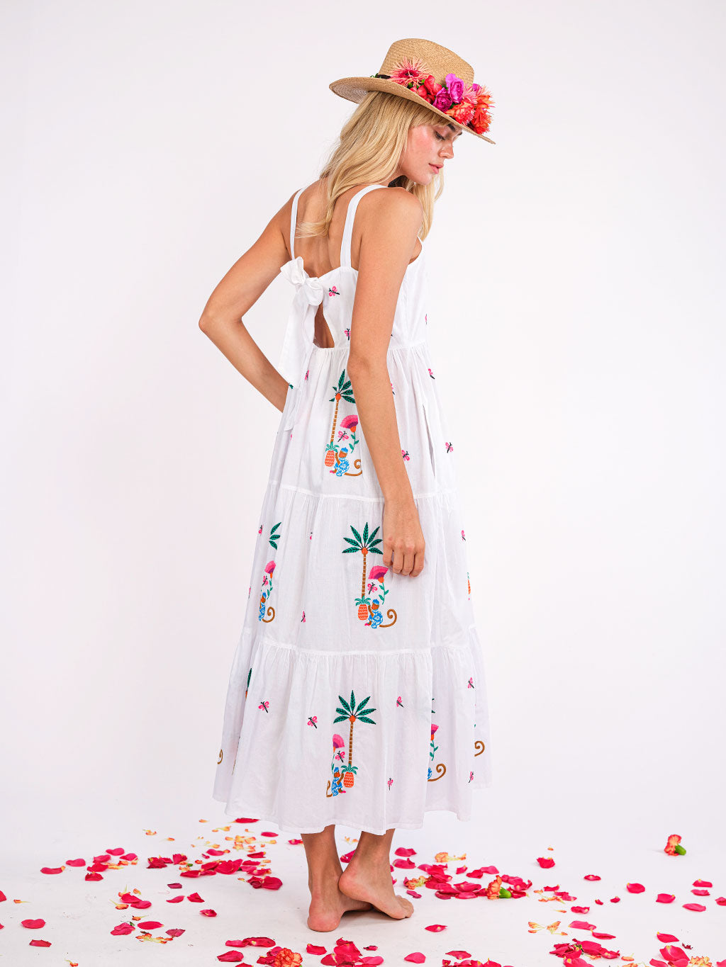 Cornflower White/Monkey Embroidery Dress