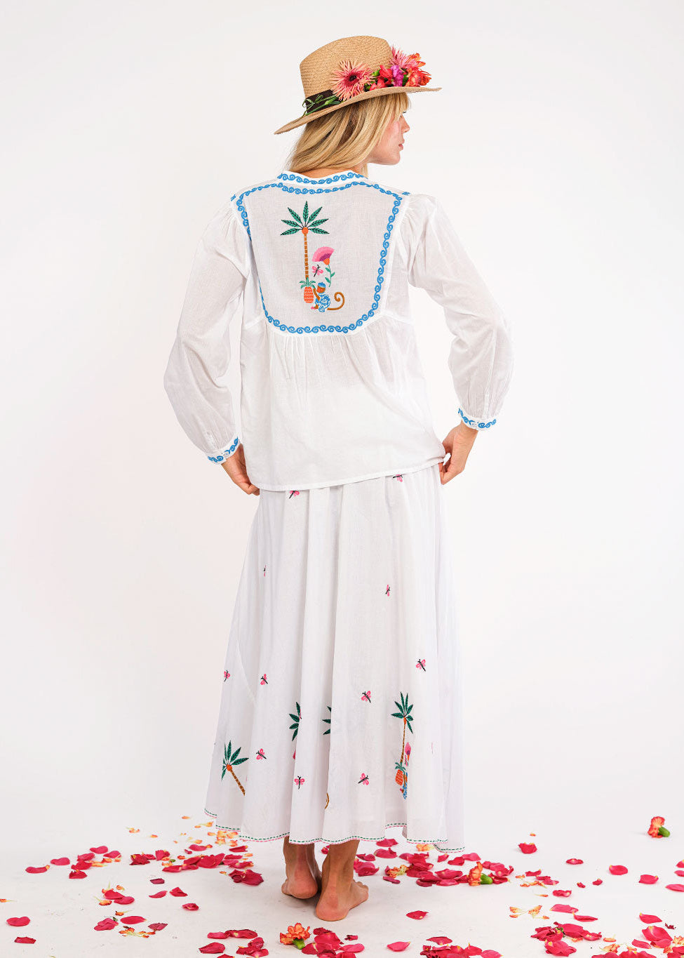 Catnep White Monkey Embroidery Blouse