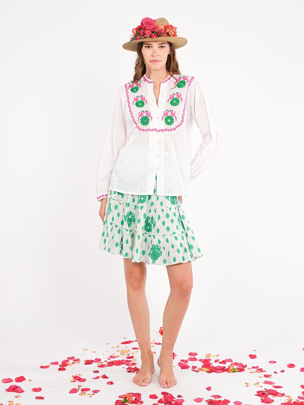 Catnep White/Emerald Blouse