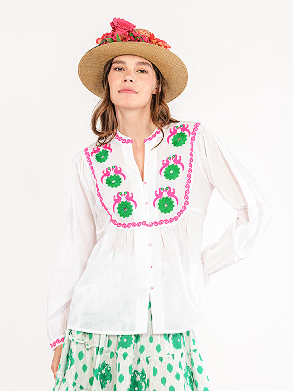 Catnep White/Emerald Blouse