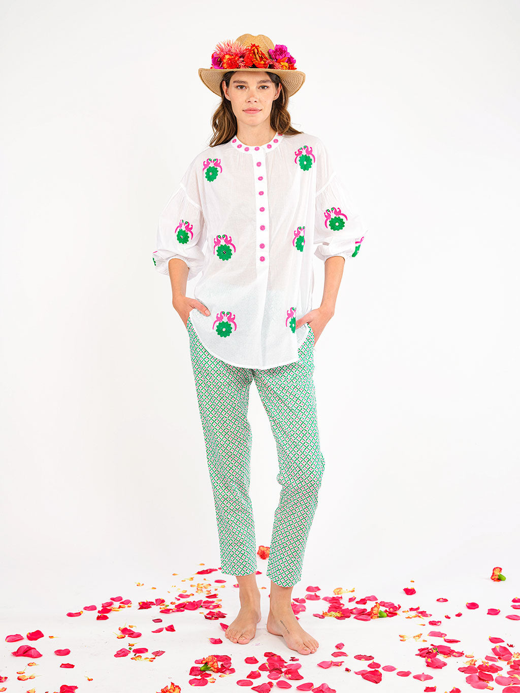 Sassafras White/Emerald Blouse