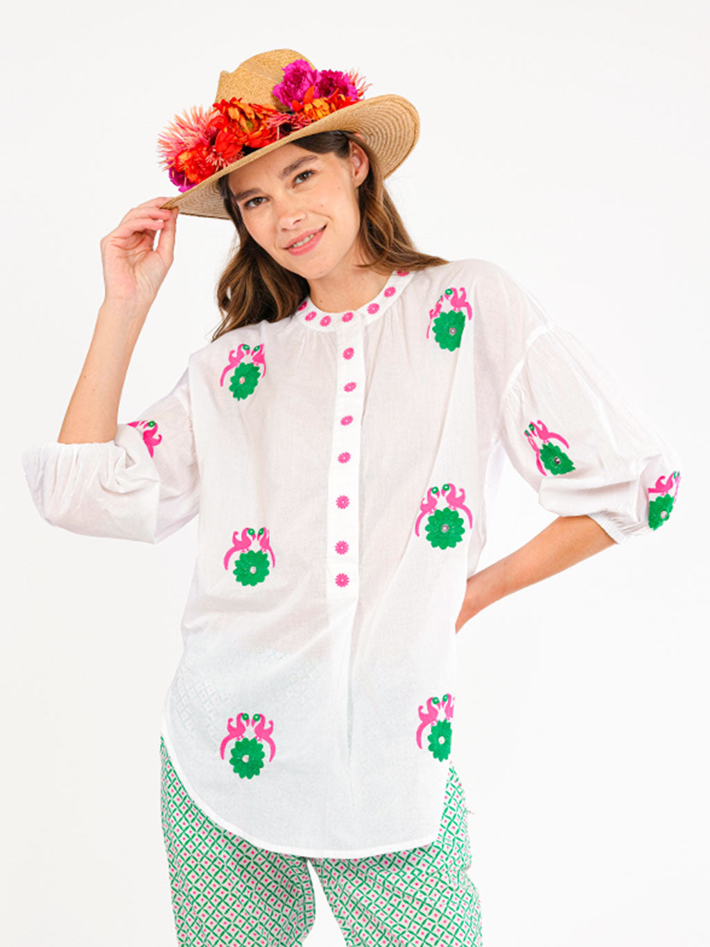 Sassafras White/Emerald Blouse