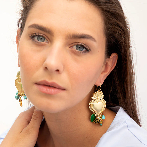 Heart & Charm Earrings Turquoise