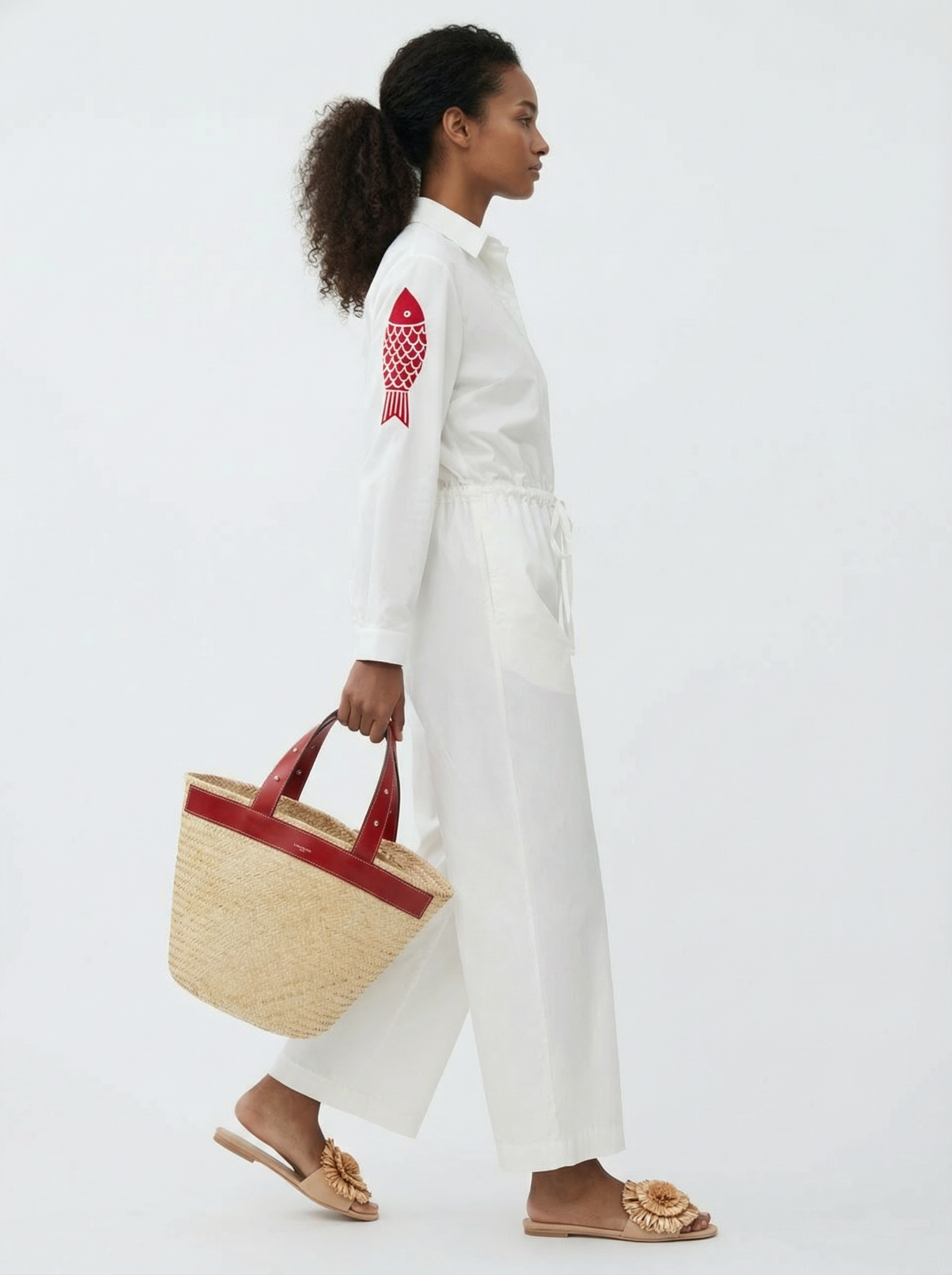 Aster Cotton White Fish Jumpsuit