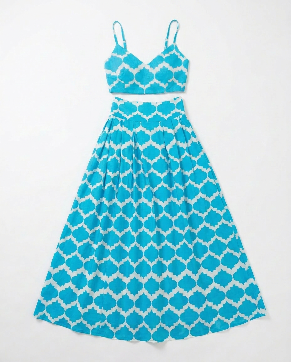 Bastos Rombus Sky Blue Top and Skirt Set