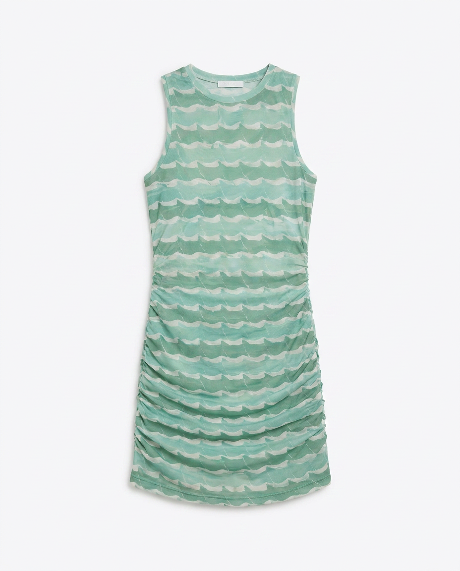 Green and Cream High Tide Draped Mini Dress