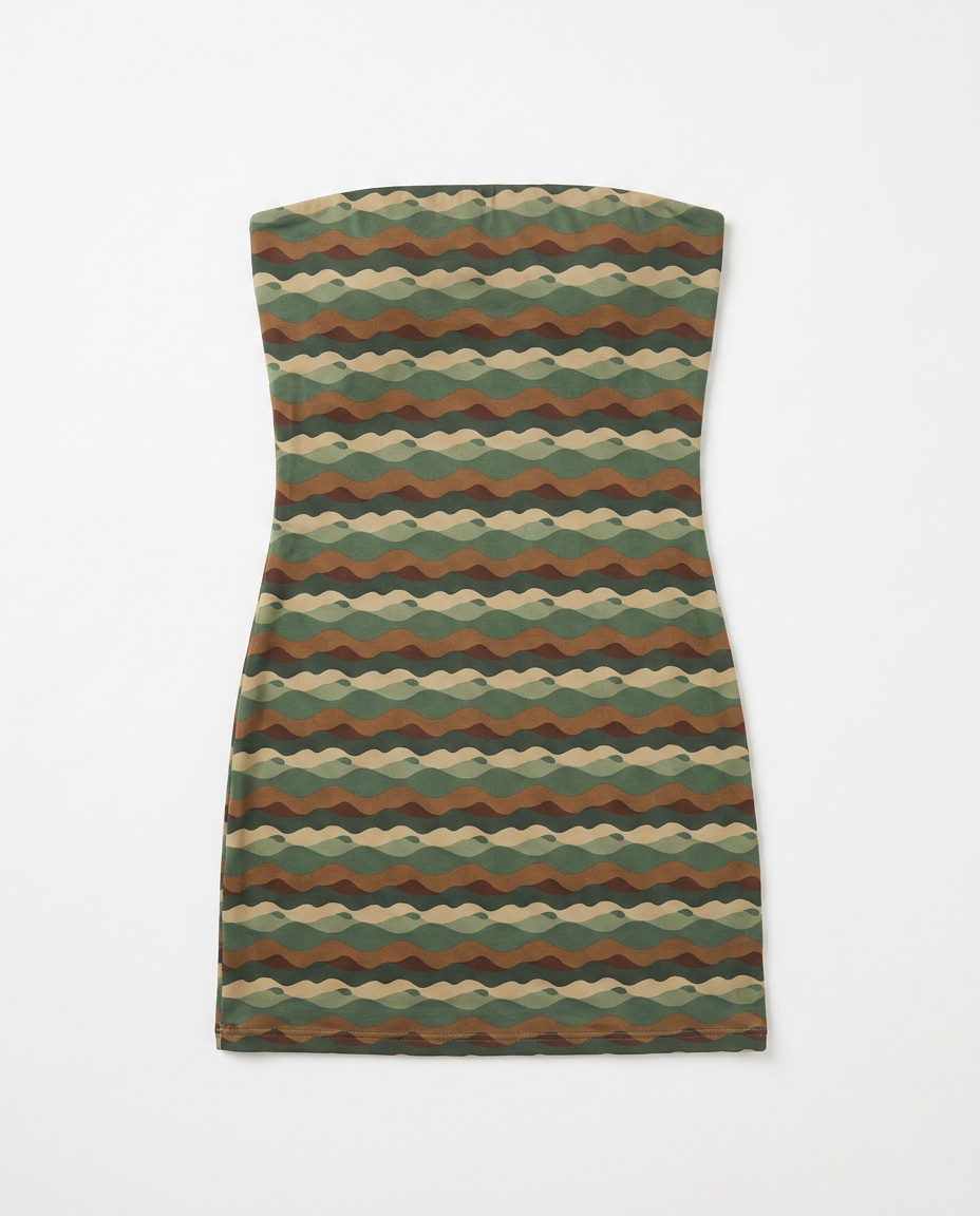 Green Camouflage Strapless Mini Dress
