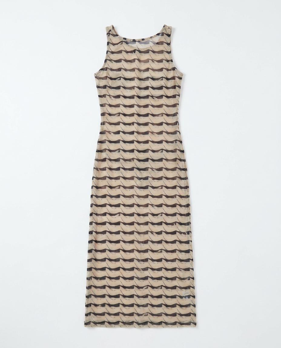 Cream and Black High Tide Tank Long Dress