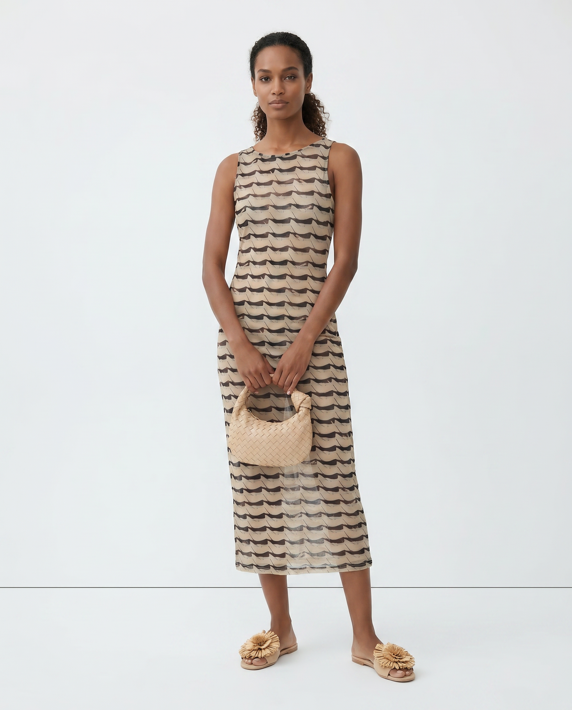 Cream and Black High Tide Tank Long Dress