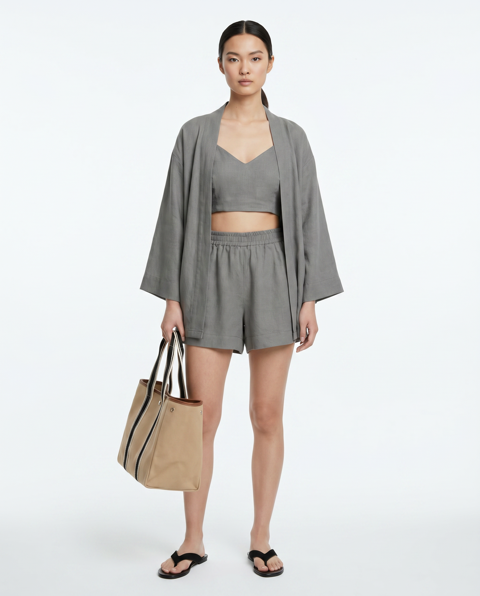 Wasabi Grey Top and Kimono Set