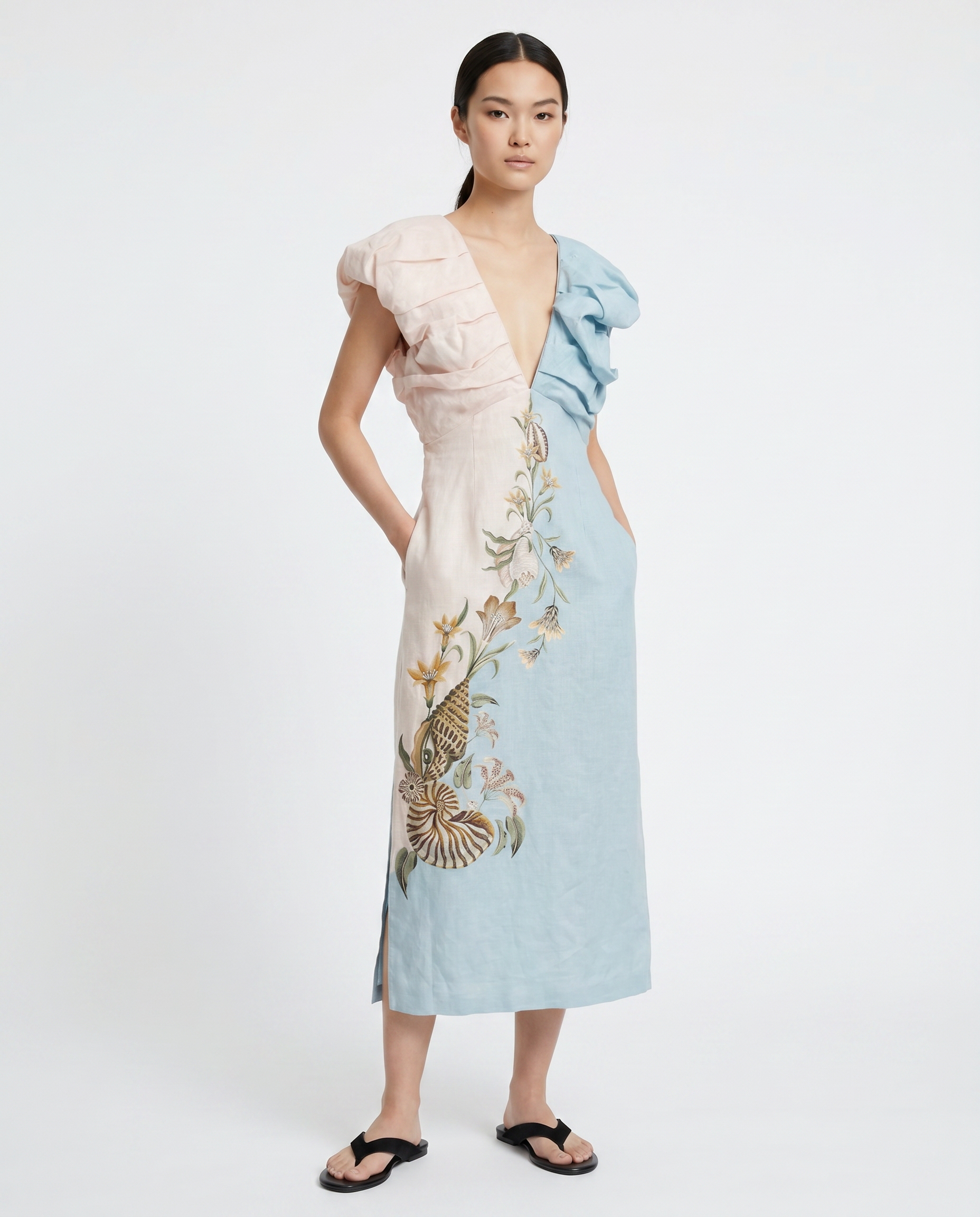 Marine Garden Sand Midi Dress