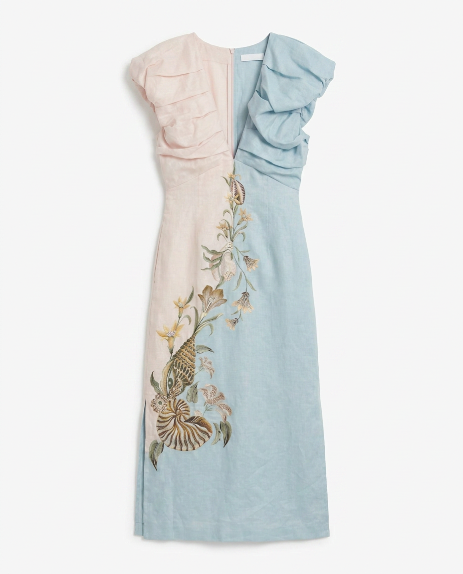 Marine Garden Sand Midi Dress
