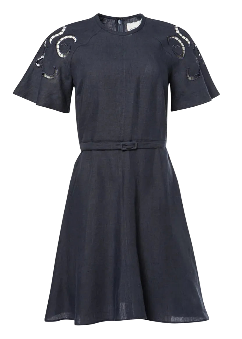Iphigenia Cut Embroidered Navy Blue Dress