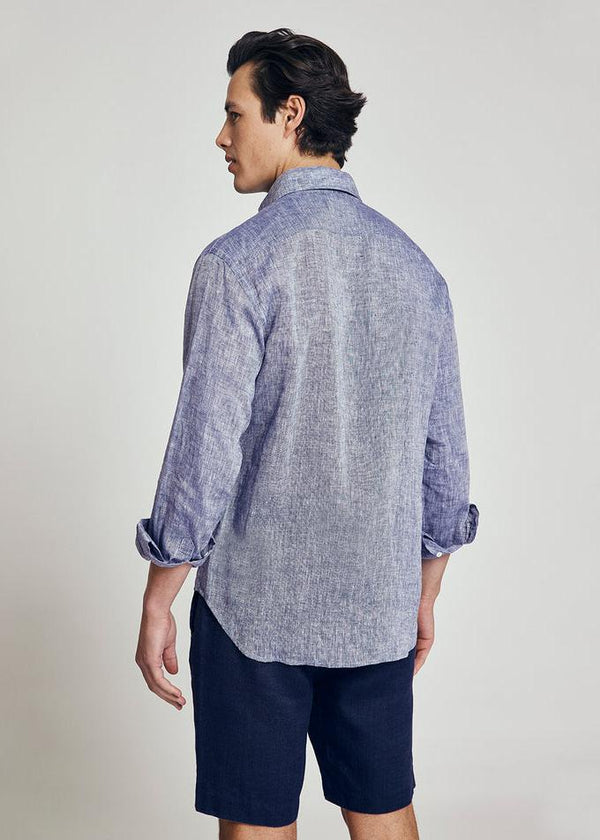 Antonio Melange Blue Linen Shirt