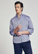 Antonio Melange Blue Linen Shirt