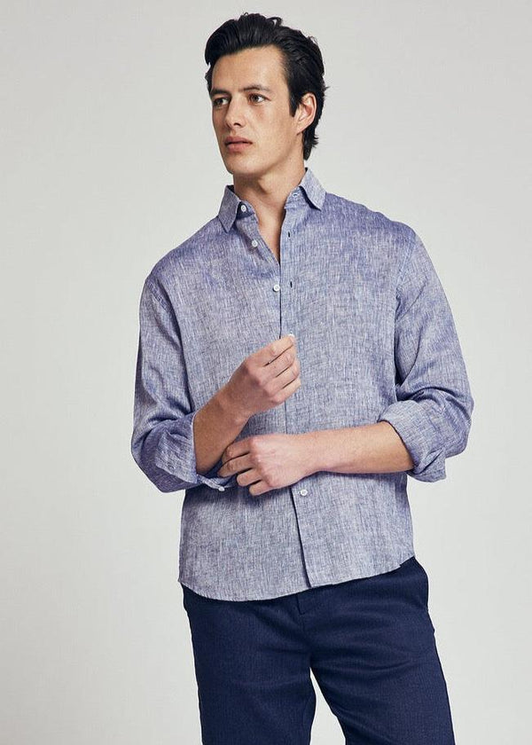 Antonio Melange Blue Linen Shirt