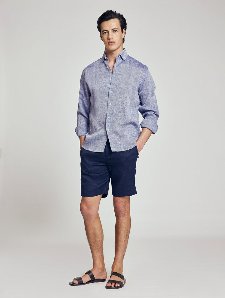 Antonio Melange Blue Linen Shirt