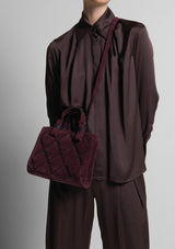 Mini Cross Tote In Berry Quilted Suede