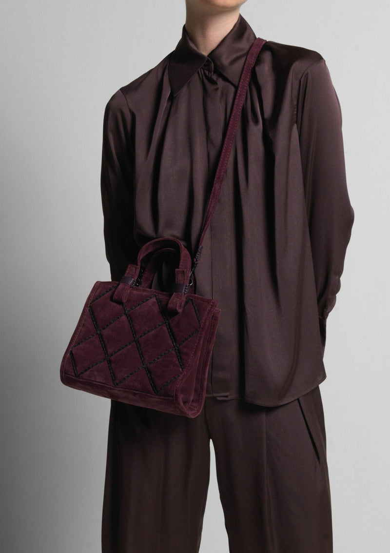 Mini Cross Tote In Berry Quilted Suede