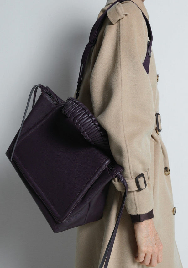 Top Handle Bag 22 In Plum Grained Leather