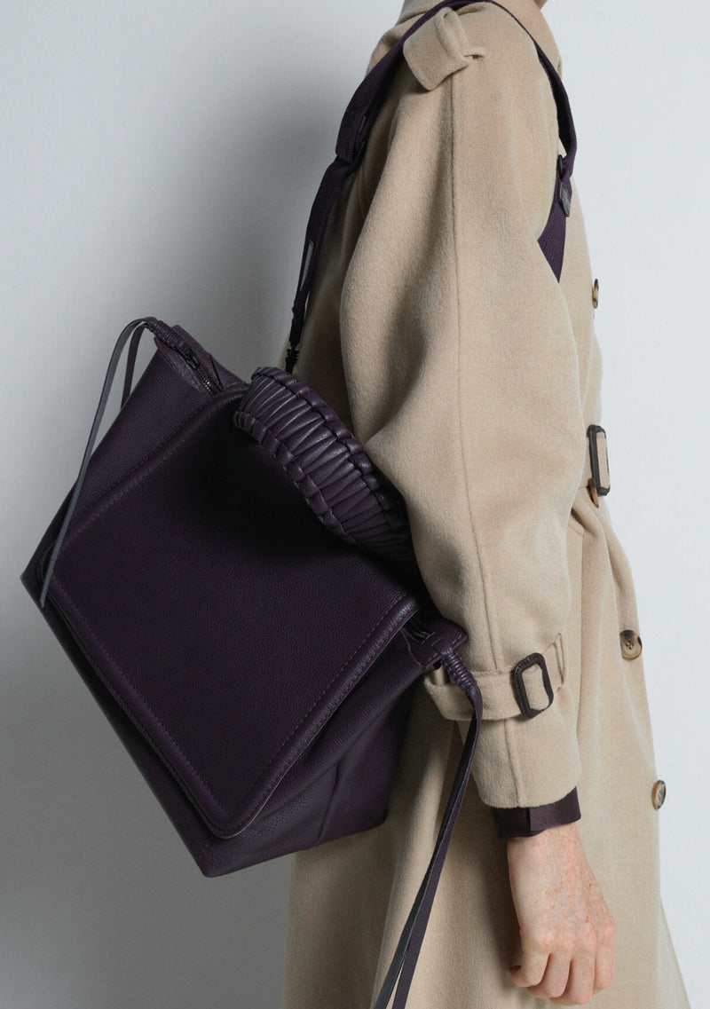 Top Handle Bag 22 In Plum Grained Leather