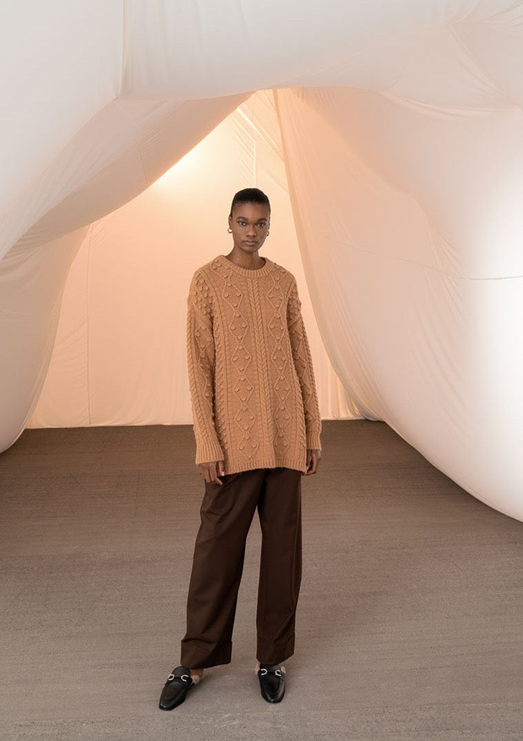 TAILOR MADE-SWEATER-POM POM CAMEL SWEATER-JUST BRAZIL