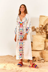 White Macaw Embroidered Maxi Dress