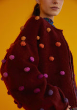FARM RIO-CARDIGAN-RAINBOW DOTS BURGUNDY CARDIGAN-JUST BRAZIL