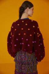 FARM RIO-CARDIGAN-RAINBOW DOTS BURGUNDY CARDIGAN-JUST BRAZIL