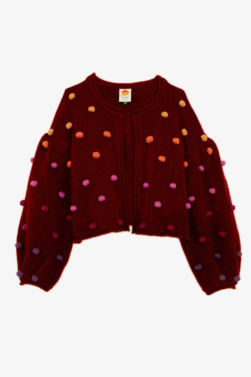 FARM RIO-CARDIGAN-RAINBOW DOTS BURGUNDY CARDIGAN-JUST BRAZIL