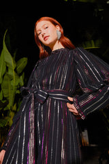 FARM RIO-DRESS-LUREX STRIPES MIDI DRESS-JUST BRAZIL