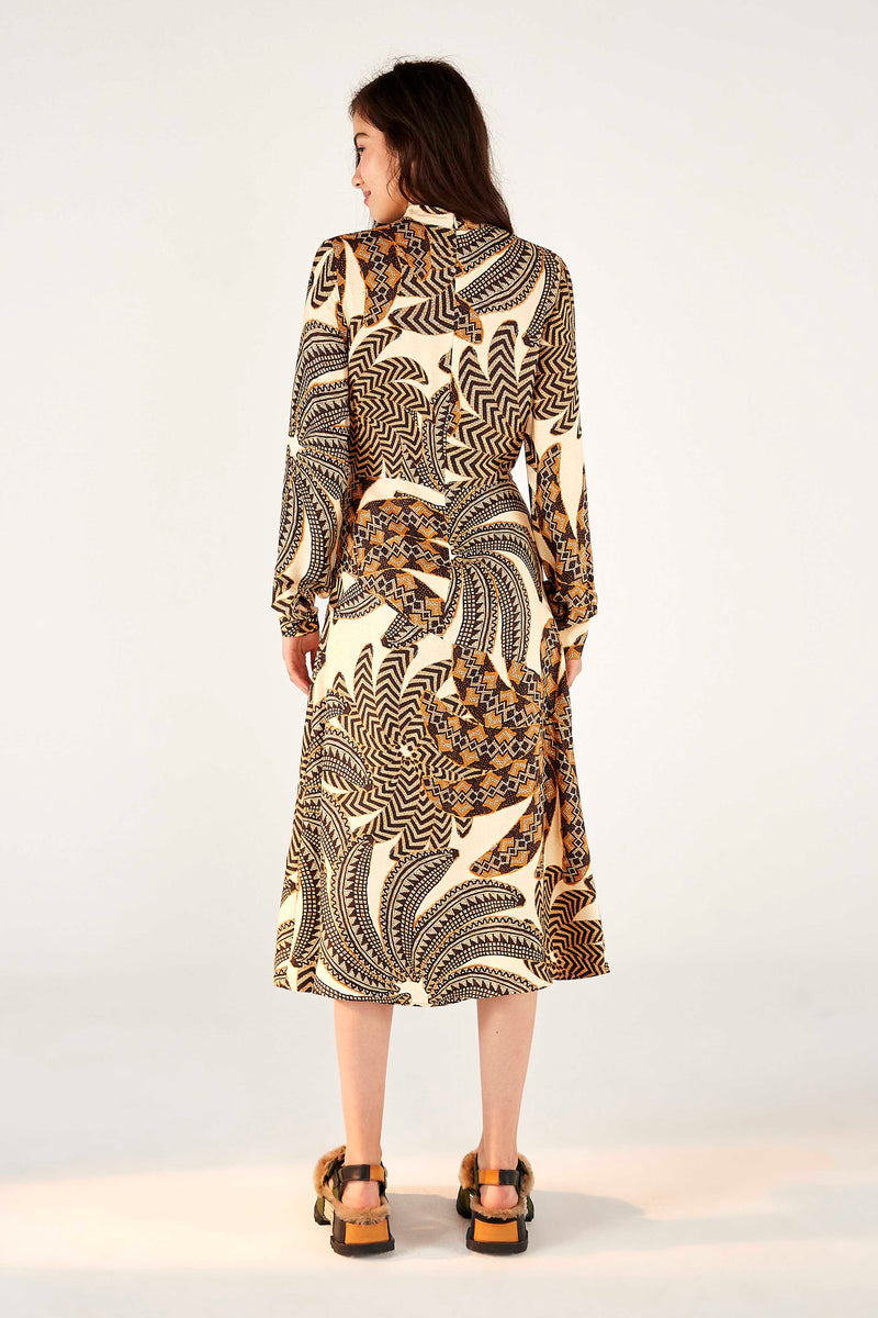 FARM RIO-DRESS-SAND YAWANAWA VANAHU LENZIN ECOVER VISCOSE DRESS-JUST BRAZIL