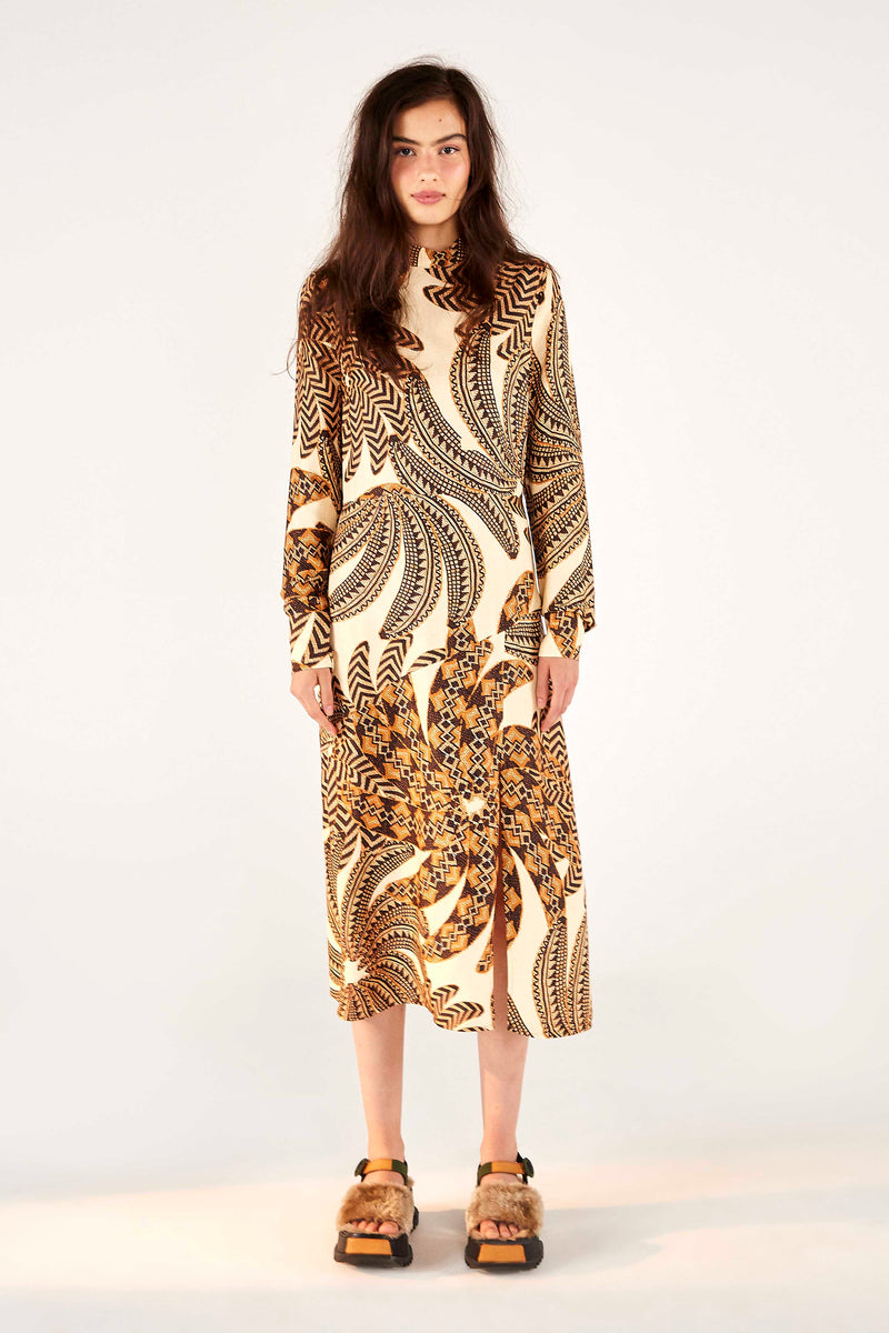 FARM RIO-DRESS-SAND YAWANAWA VANAHU LENZIN ECOVER VISCOSE DRESS-JUST BRAZIL