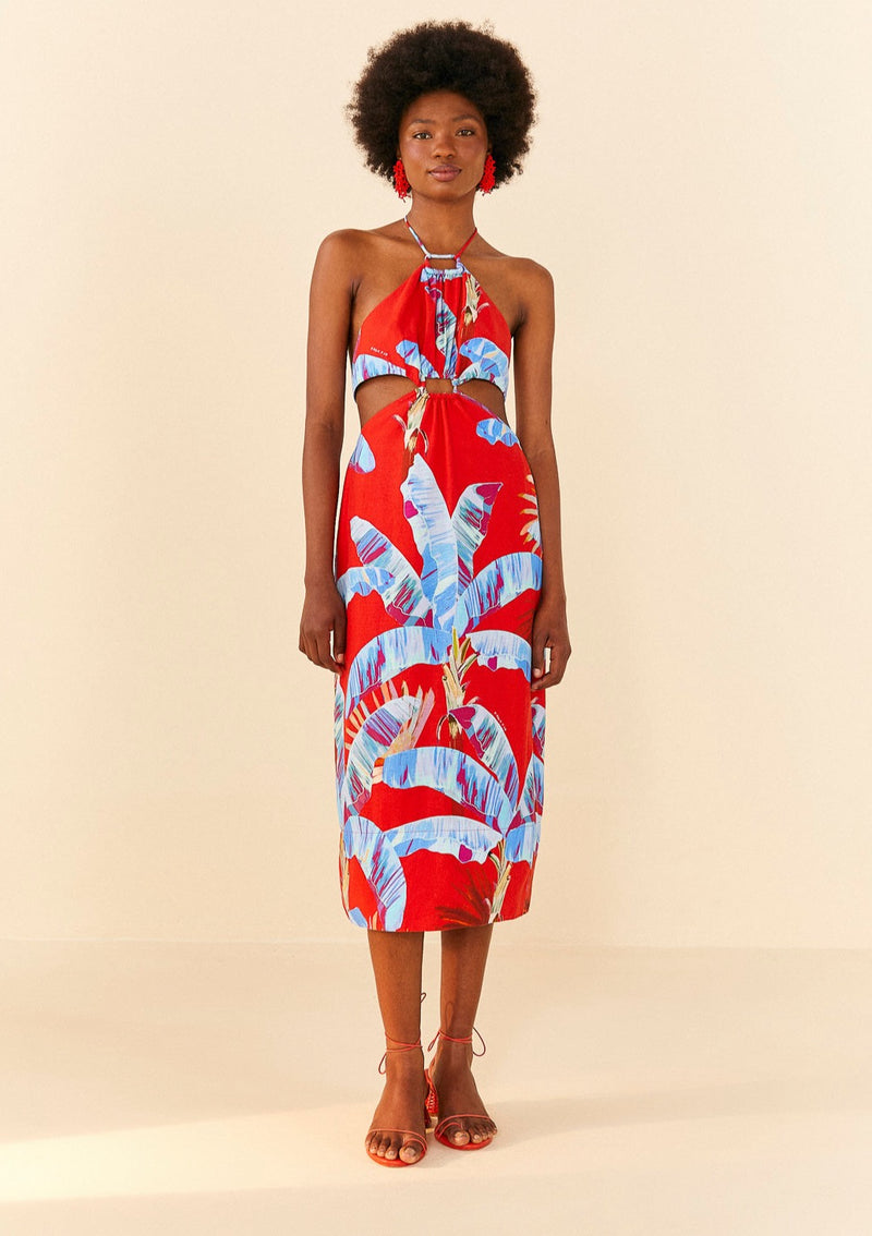 Farm Rio-Sweet Jungle Red Cut Out Midi Dress-Justbrazil